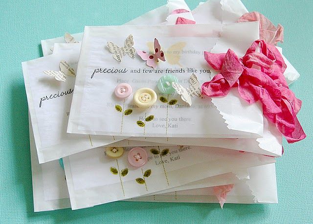 Lovely idea for glassine envelopes, beautiful handmade invitations for birthday ...