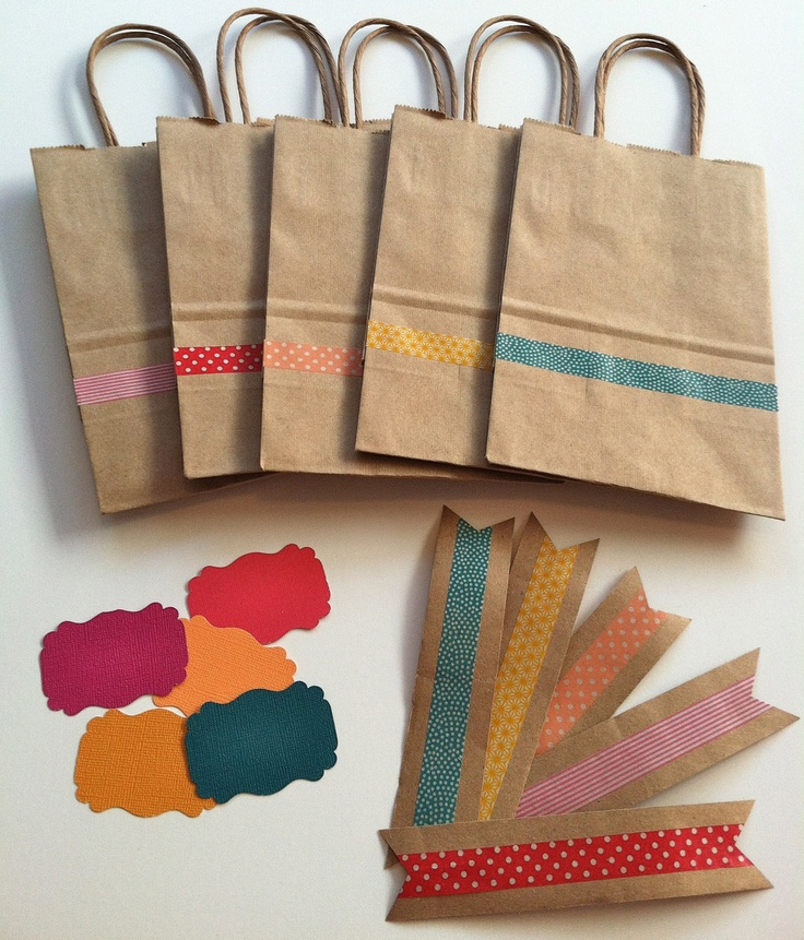 Set of 10 gift bags with washi tape, paper closure and tag. $14.00, via Etsy.