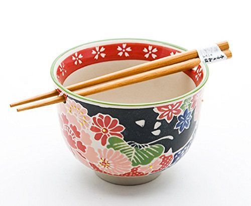Colorful Japanese Raman Noodle Bowl with Chopsticks Gift Set