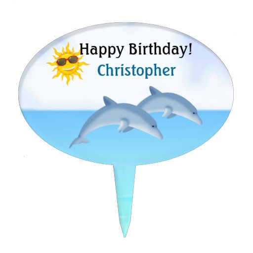 Personalized Cute Dolphins Happy Birthday Cake Topper