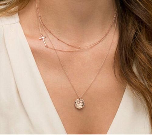 Trendy Gold Three Layer Cross Circle Necklace