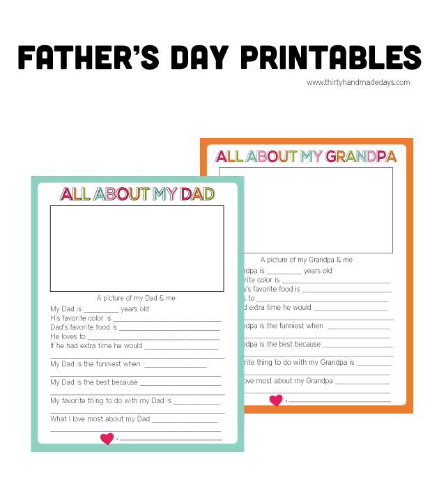 Super simple Father's Day printables - print and have your kids fill out to shar...