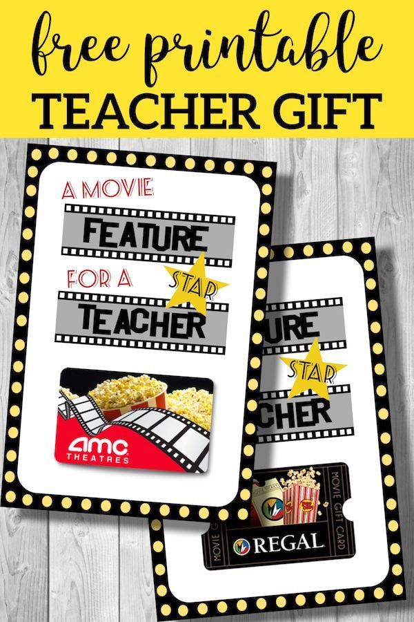 Easy Teacher Gifts Movie Free Printable. End of year or Christmas teacher apprec...