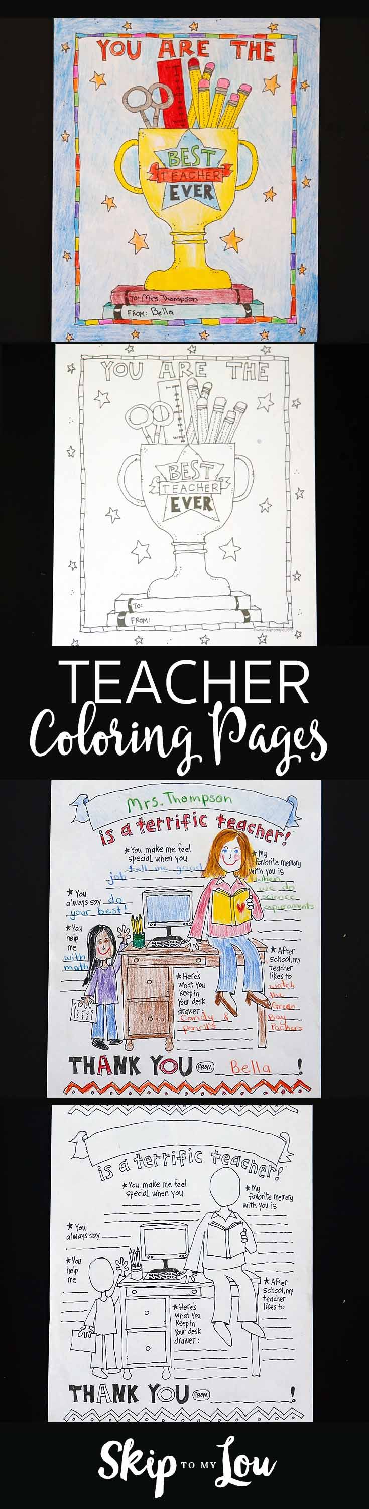 Print at home coloring pages for teacher a appreciation gift!