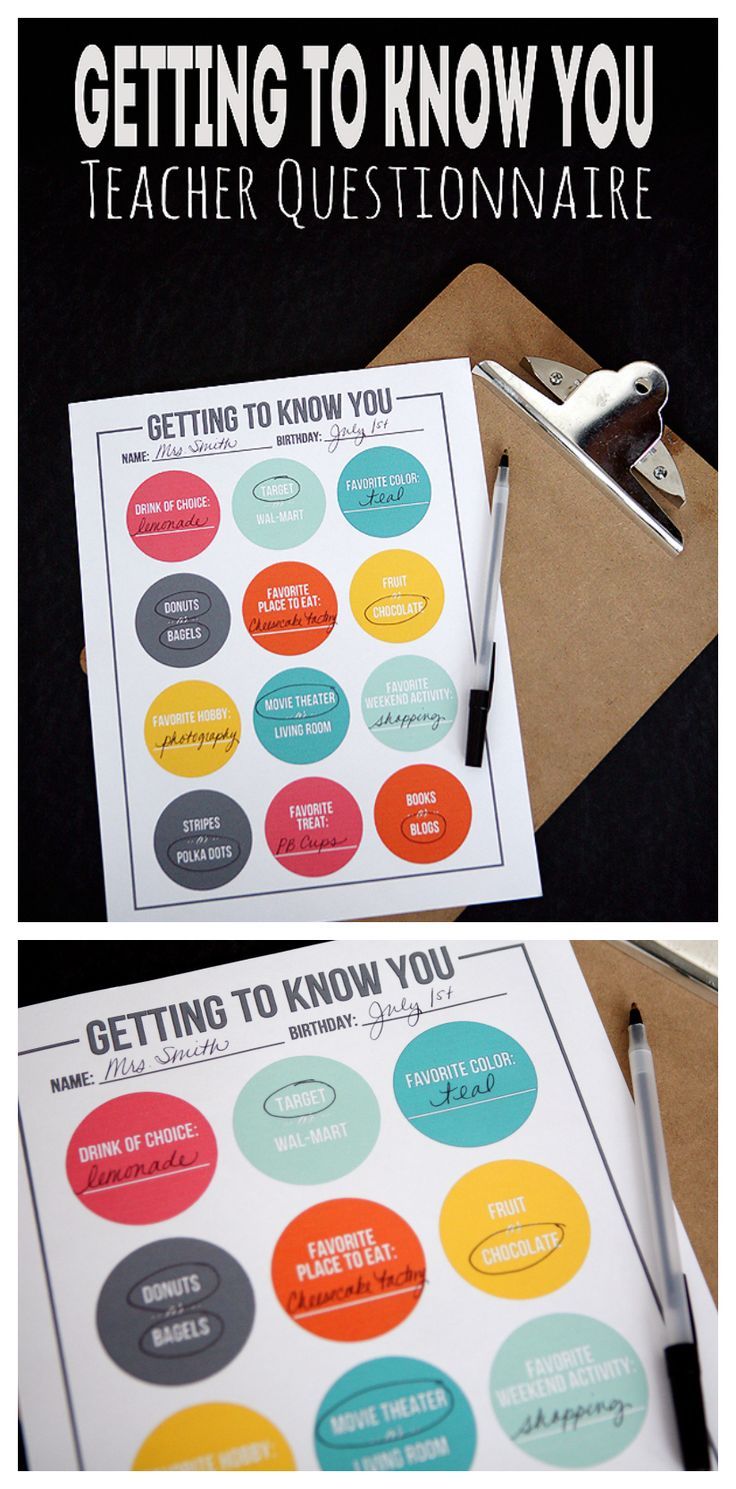 Free Printable Teacher Questionnaire | Get to know your teachers, makes gift giv...