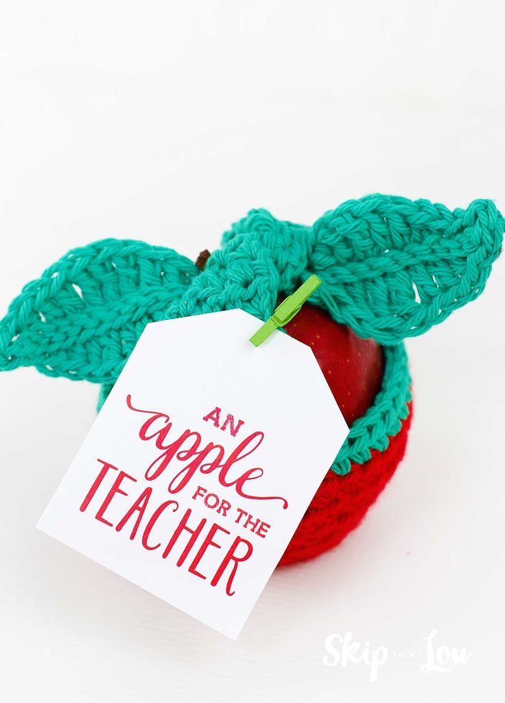 How to make a crochet apple cozy. Pair with a free printable apple for the teach...