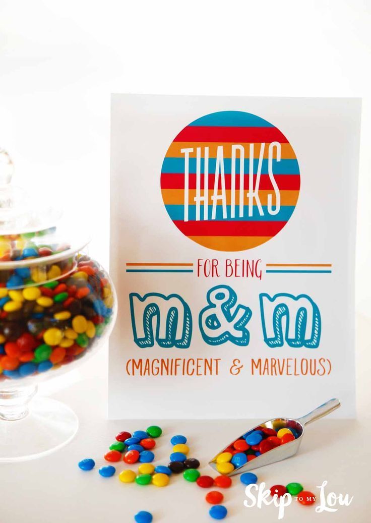 M & M appreciation sign for teacher lounge. Free printable signs to pair with tr...