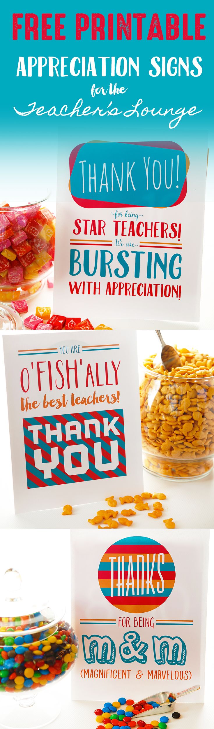 M & M appreciation sign for teacher lounge. Free printable signs to pair wit...
