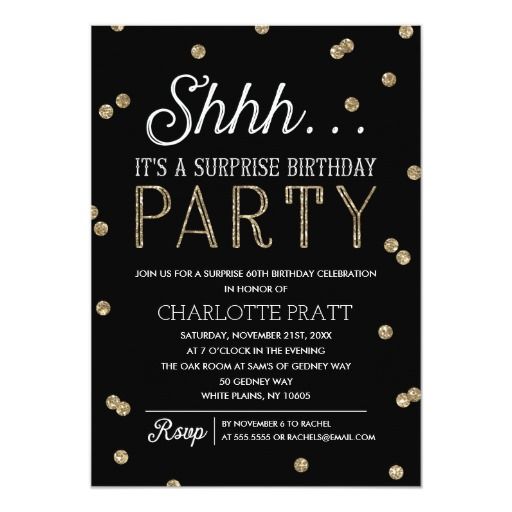 Shh Surprise Birthday Party Faux Glitter Confetti Invitation
