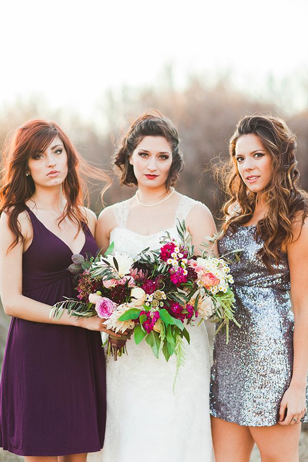 Bridesmaids in Rich Purple and Silver Sequins | Samantha McFarlen Photography | ...