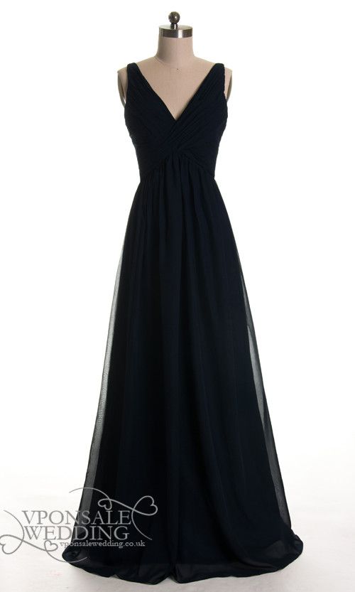 Long Black Low V-neck Bridesmaid Dresses