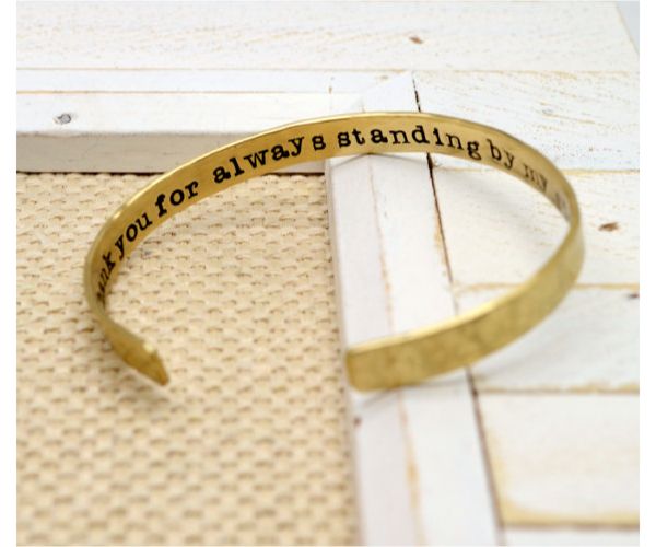 Maid of Honor Personalized Brass Cuff Bracelet with hidden message on inside.