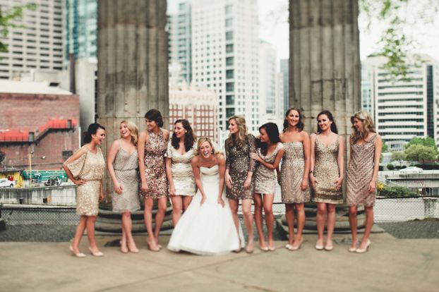 Mix and match bridesmaid dresses in different shades of beige