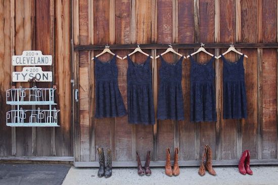 Navy blue bridesmaids dresses with cowboy boots!