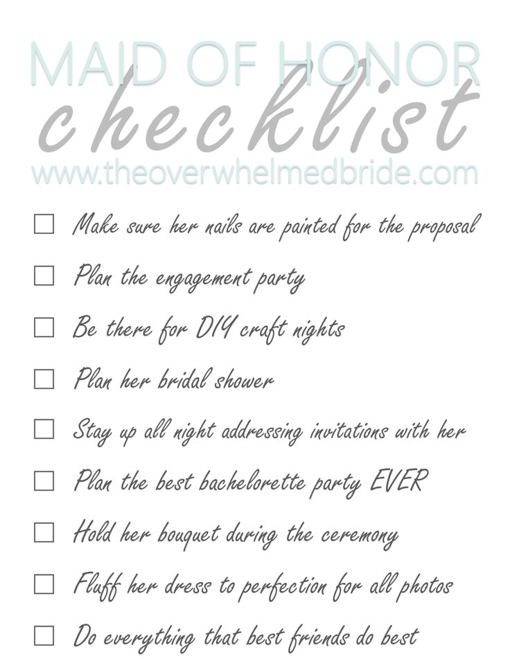 The Maid of Honor Checklist!