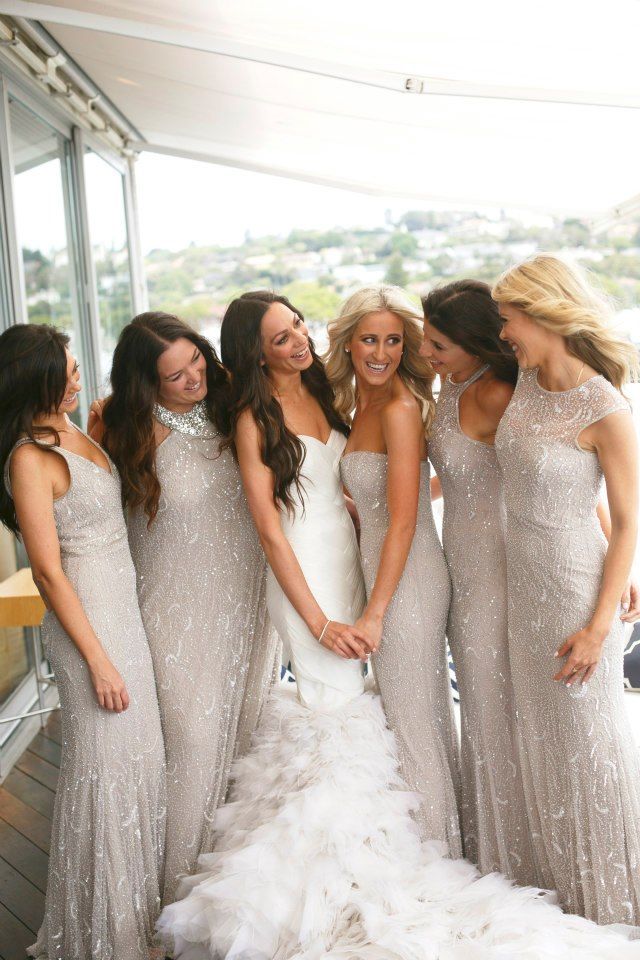 love this wedding look! the grey is soft and the sparkle adds a touch of eleganc...