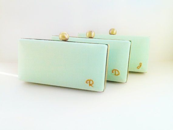 mint wedding clutches, bridesmaids clutches, mint bridesmaids, mint and gold wed...