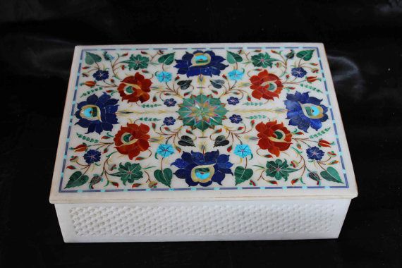Christmas gift  Exclusive Handmade  white marble inlaid jewelry box Corporate Gi...
