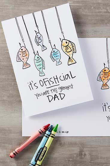 Perfect for the dad who loves to fish, this adorable coloring card will grab his...