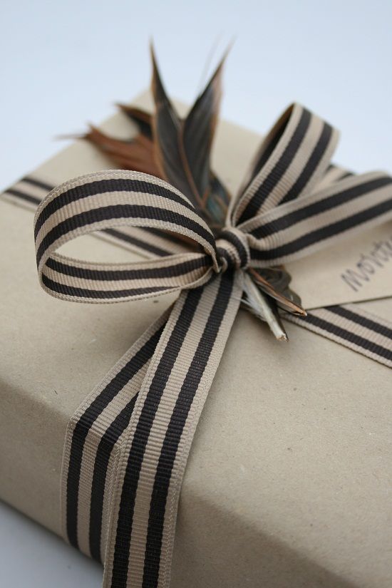 kraft paper and fabric ribbon