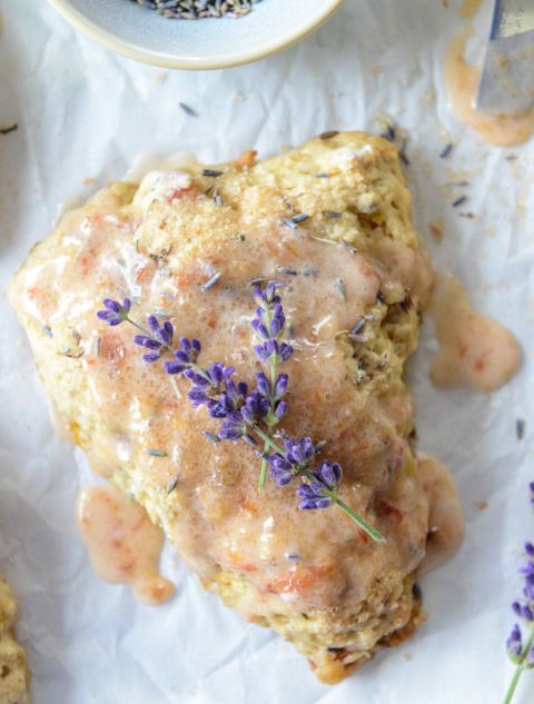 Caramelized Peach and Lavender Scones:  Bring the beautiful scent of lavender in...