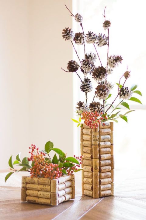DIY Wine Cork Vases:  If you're like us, you have a growing wine cork collec...