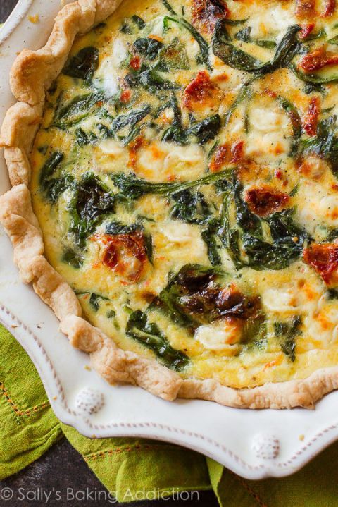 Goat Cheese Spinach & Sun-Dried Tomato Quiche:  This mix of tangy goat cheese, s...