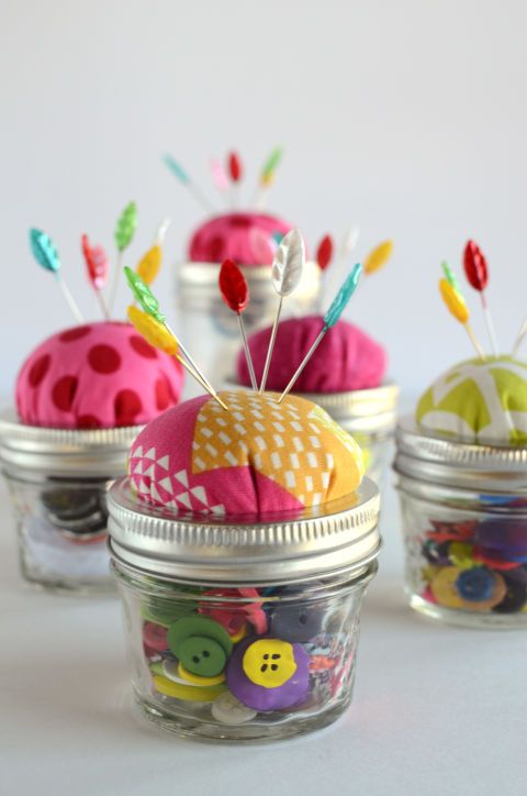 Mason Jar Pin Cushion:  The sewer in your life will seriously love having all of...