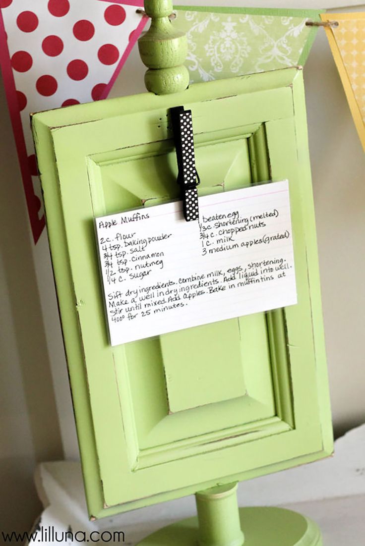 Attach a patterned clothespin to an elevated wooden frame to make a recipe holde...