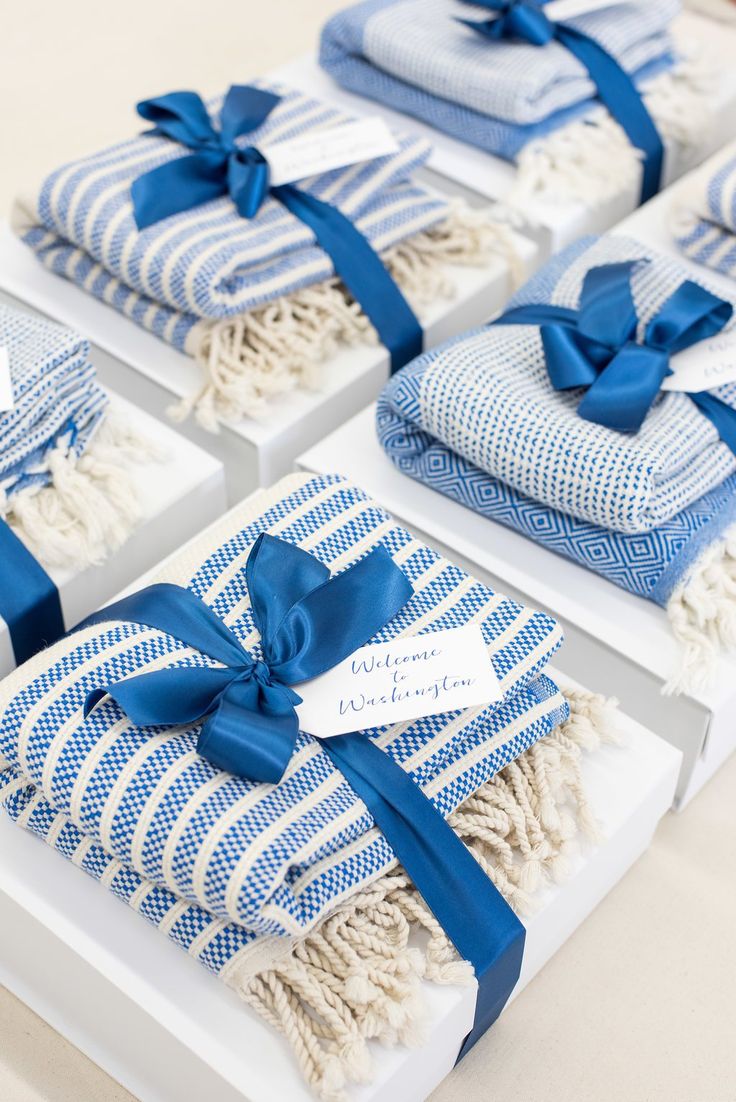 CORPORATE EVENT GIFTS// Blue and white welcome to Washington DC gift boxes desig...