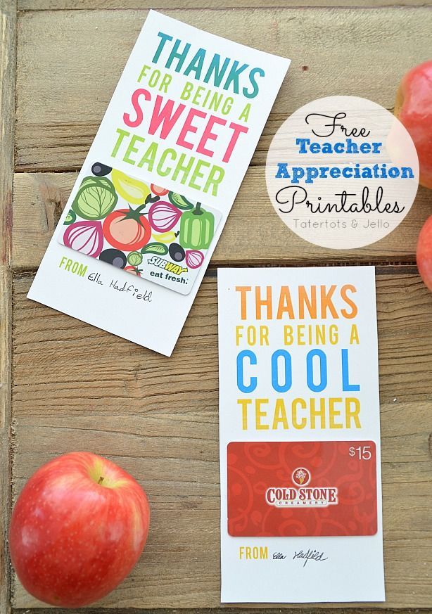 Free teacher appreciation gift card holders #teacher #gift #appreciation