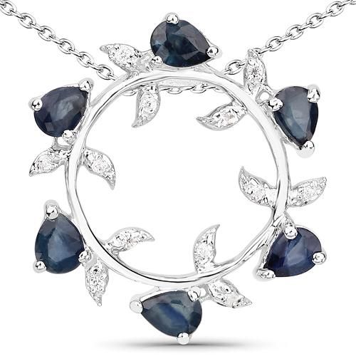 1.72TCW Pear Cut Natural Blue Sapphire Circle Pendant Necklace