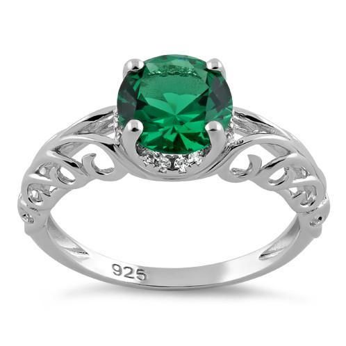A 2CT Round Cut Emerald Green Russian Lab Diamond Solitaire Engagement Ring