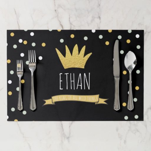 Wild Things Gold Crown First Birthday Placemat Boy