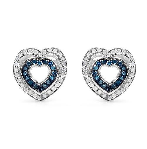 Natural Heart Shape Blue & White Diamond Stud Earrings