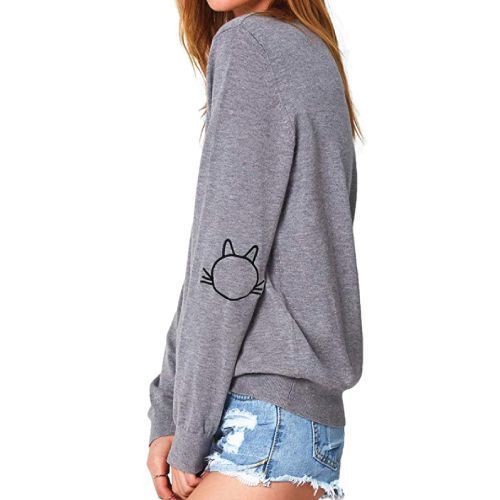 Embroidered Cat Pullover Sweatshirt. Cute cat outfits for teens.