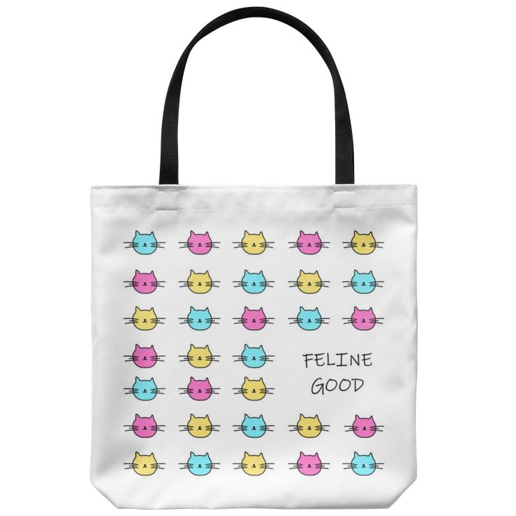 Feline Good Cat Pattern Tote Bag. Cute book bag for teens. Meow! 🐱 🐱 🐱