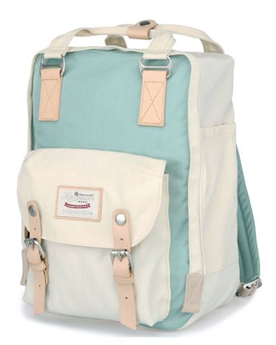 White and Mint Bookbag in vintage design. Cute backpacks for school.