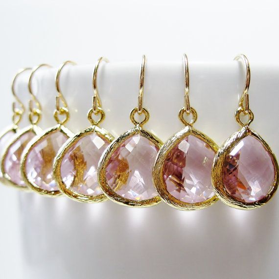 30% off - 6 Sets of Bridesmaid Earrings, Pink Sapphire, Gold or Silver, pick you...