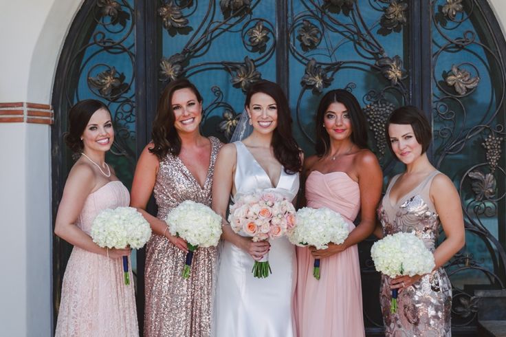 Love the blush color scheme with mismatched bridesmaids  Malibu Wedding | Makeup...