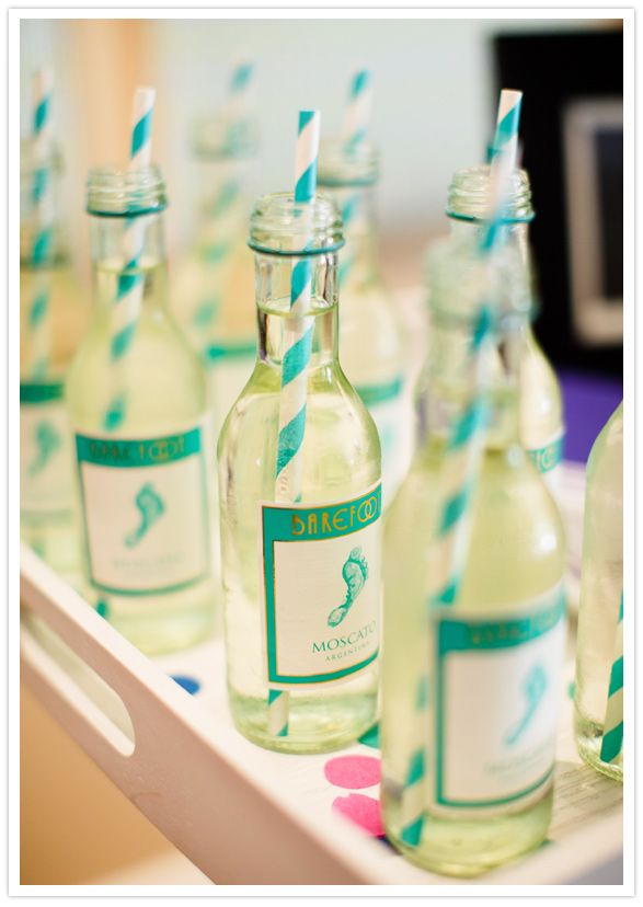 Mini wine bottles for bridesmaids before wedding! With straws! No spills!  Perfe...