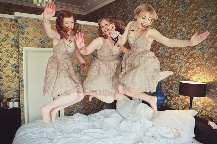 On your big day, get pictures with your bridesmaids jumping on the bed!   www.th...