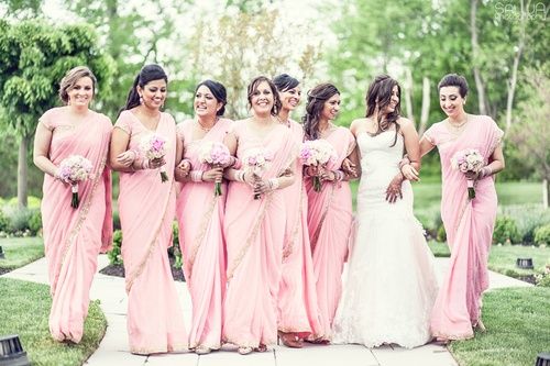 Pastel pink sarees. Bridesmaids