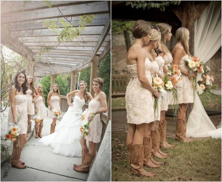 Styling Bridesmaids Dresses for Summer Wedding: Cowboy Boots With Rustic Bridesm...