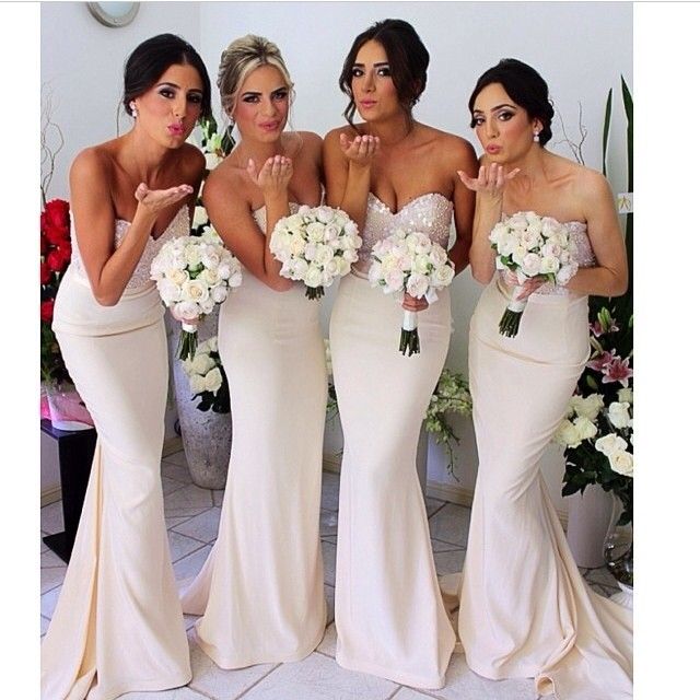 The perfect blush nude bridesmaid gown!!