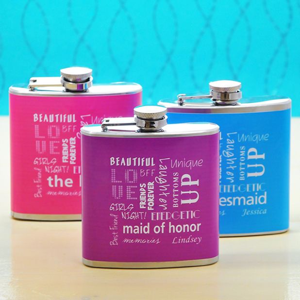 These are cute for bridesmaids. love these flasks!