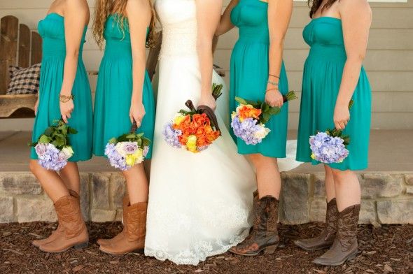 This color for the brides maid dresses with dark brown cowboyboots