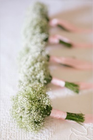 babys breath bouquets with same color as bridesmaid dresses