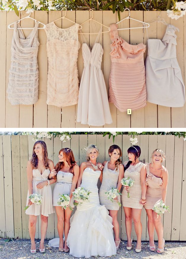 cute neutral/blush mismatched bridesmaids