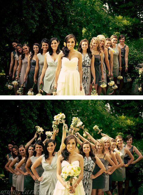 i love how the bridesmaid dresses are all different but in the same color scheme...